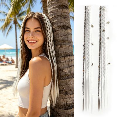 BONNYWAY Clip in Braid Hair Extensions 20" 2PCS Color Grey Mixed