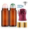 Roller Ball Applicator,Rose Quartz Roller Bottle,50ml Refillable Amber Glass Roll On Bottles with Natural Crystal Roller Balls,Leak-Proof Travel Perfume Bottle with Gold Caps (Pink+Green) view 1