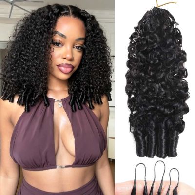 Feather Crochet Human Hair 16 Inch 120g Burmese Curly Crochet Human Hair Knotless Pre-Separated Burmese Curly Human Hair Bundles Extensions Natural Color