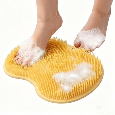 Shower Foot Scrubber Mat with Suction Cup, 2026 New Back Washer Exfoliating Pad for Men and Women, Wall Mounted Bath Wash Pad Foot Scrubber in Shower, Silicone Shower Foot and Back Scrubber (Yellow)