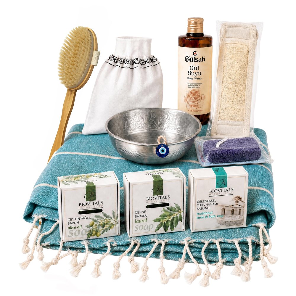 Luxury Ottoman Hammam Ritual Set Turkish Spa Gift Basket Bath Body Care Hamam Wellness Collection