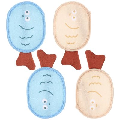SOESFOUFU 4PCS Soap Foaming Net: Dual Sided Exfoliating Pouch for Thick Lather Cute Fish Soap Saver Loofah Sleeve for Gentle Body Skin Cleansing
