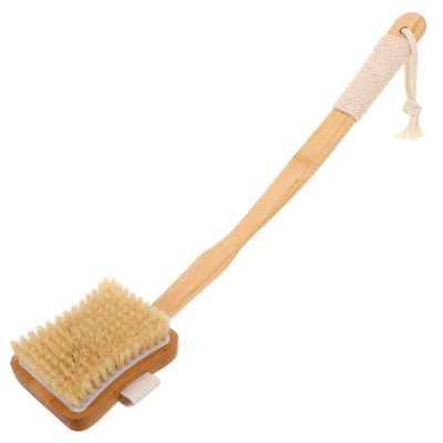 VINTORKY Bamboo Back Scrubber for Shower, Curved Long Handle Bath Back Brush, Body Exfoliator Washer for Bathroom Spa, Shower Scrubber Brush