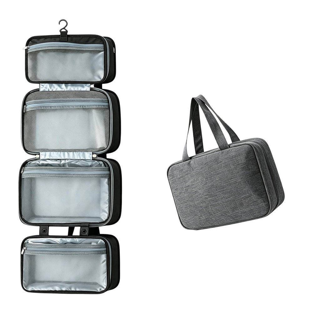 Mens Toiletry Bag, 4 Compartment Large Lightweight Water-Resistant Toiletry Travel Bag with Hanging Hook,Portable Full-Size Make Up Travel Bag Organizer for Vacation,Shampoo,Cosmetic,Accessories