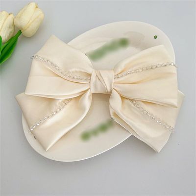 KLFBZAZ Sweet and Versatile Back of the Spring Clip Fresh Satin Cloth Art Bead Chain Hairpin Female