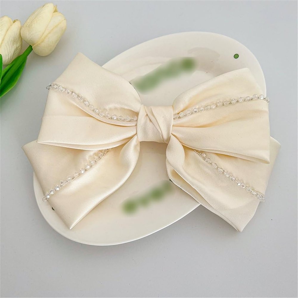 KLFBZAZ Sweet and Versatile Back of the Spring Clip Fresh Satin Cloth Art Bead Chain Hairpin Female