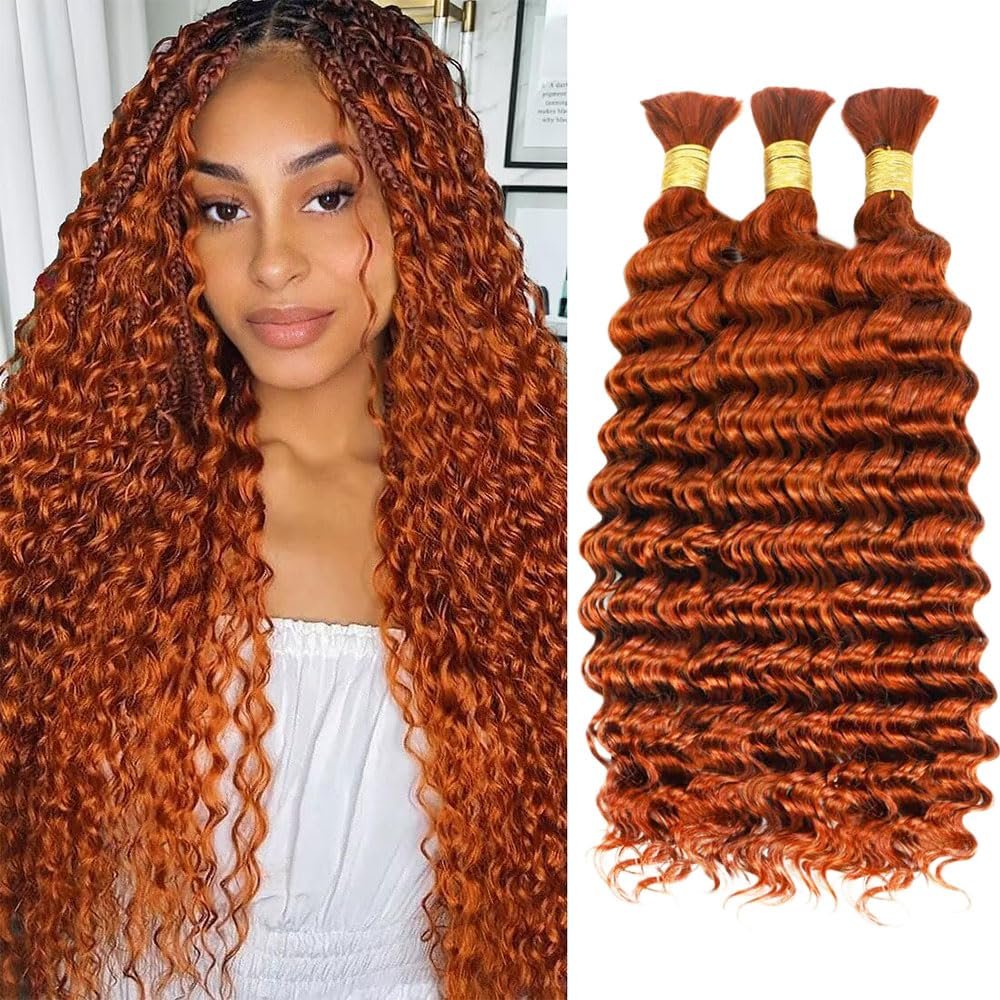 Fridnae Human Braiding Hair For Boho Braids 24 Inch Ginger Deep Curly Bulk