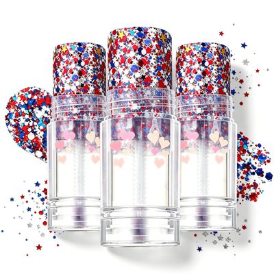 Red White and Blue Body and Hair Sparkle, 2026 New Patriotic Body Glitter Stick for Face and Hair, Sparkling Makeup Accessories for Independence Day Fourth of July Outfits