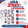 100Pcs 4th of July Tattoos,Fourth of July Tattoos for Kids,USA 250th Anniversary Stickers,Patriotic Temporary Stickers,Red White and Blue Accessories Tattoos for Independence Day(10Sheet-2.68x4.72in) view 3