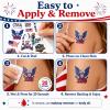 100Pcs 4th of July Tattoos,Fourth of July Tattoos for Kids,USA 250th Anniversary Stickers,Patriotic Temporary Stickers,Red White and Blue Accessories Tattoos for Independence Day(10Sheet-2.68x4.72in) view 4