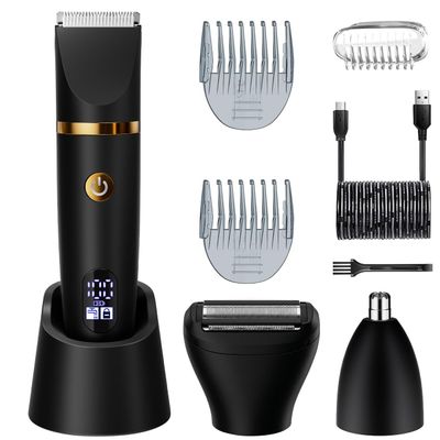 Zivelier Ball Shaver for Men, 3-in-1 Multifunction Body Hair Trimmer & Pubic Shaver with Titanium Blades (No Nicks!), IPX7 Waterproof Electric Razor, LED Display, Wet/DryBlack