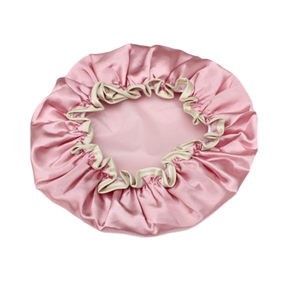Thick Women Shower Satin Hats Colorful Bath Bathroom Caps Hair Cover Double Waterproof Bathing Cap(Pink)