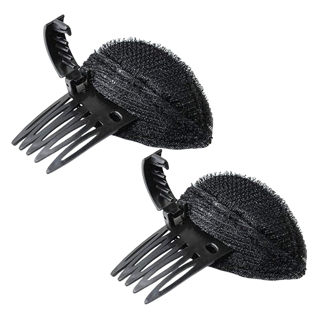 2Pcs Black Puff Hair Cushion with Clips, Fluffy Hair Pad, Sponge Clip Bun Comb and Bump It Up Hair Base Set for Women and Girls DIY Hairstyles
