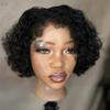 Lantianlvye Short Bob 4C Edge 13X4 HD Transparent Lace Front Wig Natural Black Water Wave Pre Plucked 100% Virgin Human Hair Glueless Brazilian Remy Hair Wig 180% Density For Black Woman 8 Inches view 1