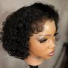 Lantianlvye Short Bob 4C Edge 13X4 HD Transparent Lace Front Wig Natural Black Water Wave Pre Plucked 100% Virgin Human Hair Glueless Brazilian Remy Hair Wig 180% Density For Black Woman 8 Inches view 2