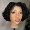 Lantianlvye Short Bob 4C Edge 13X4 HD Transparent Lace Front Wig Natural Black Water Wave Pre Plucked 100% Virgin Human Hair Glueless Brazilian Remy Hair Wig 180% Density For Black Woman 8 Inches view 4