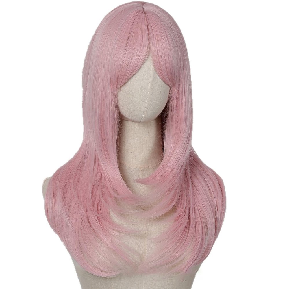UAOGPLK Long Pink Wig for Women, 20 Inch Straight Wigs with Bangs, Natural Looking Synthetic Heat Resistant Fiber for Daily Party Use