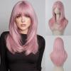 UAOGPLK Long Pink Wig for Women, 20 Inch Straight Wigs with Bangs, Natural Looking Synthetic Heat Resistant Fiber for Daily Party Use view 3
