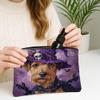 Halloween Airedale Terrier Dog Makeup Bag 7x9 Inch for Travel Purse, Fun Gothic Witch Bat Pattern Cosmetic Pouch for Women, Witchy Portable Canvas Zipper Organizer view 3