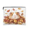 Fall Guinea Pig Makeup Bag 7x9 Inch for Travel Purse, Cute Autumn Maple Leaf Pattern Cosmetic Pouch for Women, Country Farm Portable Canvas Zipper Organizer view 1