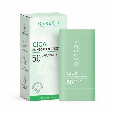 QYREON CICA Sunscreen Stick SPF 50 - Face & Neck Sun Care for Daily Use| 19g