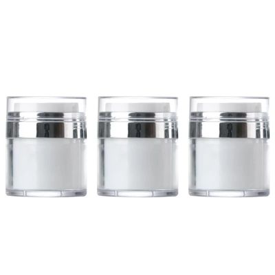 3 Pack Airless Pump Jars - Cream Jar Vacuum Bottle Dispenser, Empty Acrylic Cosmetic Jar Containers with Pump, Refillable Airless Travel Lotion Jar for Thick Moisturizer 50ml*3pcs