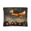 Fanciful Fox Makeup Bag, Nighttime Broomstick Cosmetic Travel Pouch for Women, Portable Canvas Zipper Organizer 7x9 Inch view 1