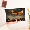 Fanciful Fox Makeup Bag, Nighttime Broomstick Cosmetic Travel Pouch for Women, Portable Canvas Zipper Organizer 7x9 Inch view 2