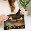 Fanciful Fox Makeup Bag, Nighttime Broomstick Cosmetic Travel Pouch for Women, Portable Canvas Zipper Organizer 7x9 Inch view 3