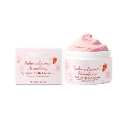 Sakura Strawberry Salted Body Scrub Cream, 3.53oz Exfoliating Moisturizing Body Polish with Natural Fruit & Floral Extract, Gentle Scrub for Soft, RefinedLooking Skin