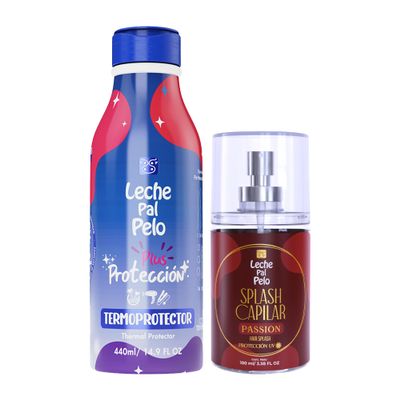 Leche Pal Pelo Kit for Women - 2 Pc Kit 3.38oz Hair Splash - Passion, 14.9oz Protection Plus - Thermal Protector