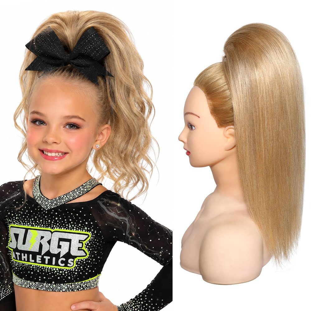 SEIKEA Cheer Ponytail Hair Piece, 100% Real Human Hair 16" Straight Cheerleader Hairpiece Smooth Natural Healthy Reusable Ponytail Extension for Competition, Dance & Stage Honey Blonde