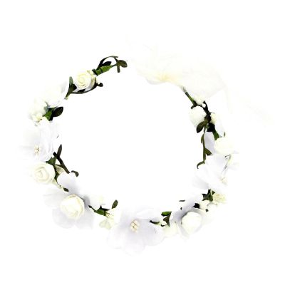 Amagogo Hair Wreath Boho Bridal Headpiece Wedding Garland Ribbon Cloth Floral Crown Headband Women Adjustable Suitable for Ceremony Party Festival