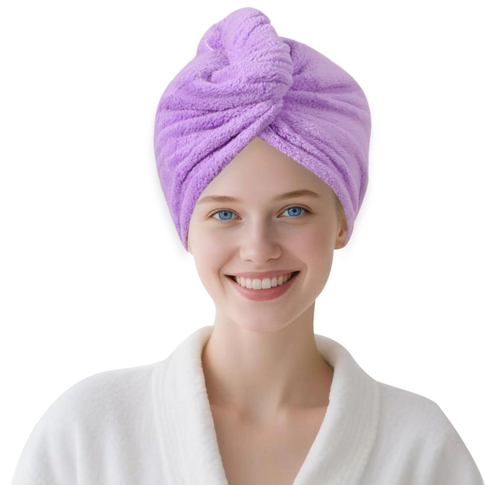 AGKXHDEC 1 Pack Single Layer Purple Microfiber Hair Drying Towel Wrap for Women, Hair Turbans Towel for Wet Hair,Turbie Twist Hair Towels (Purple Color - Single Layer)