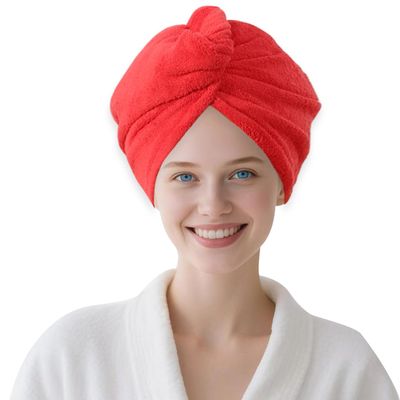 AGKXHDEC 1 Pack Single Layer Red Microfiber Hair Drying Towel Wrap for Women, Hair Turbans Towel for Wet Hair,Turbie Twist Hair Towels (Red Color- Single Layer)