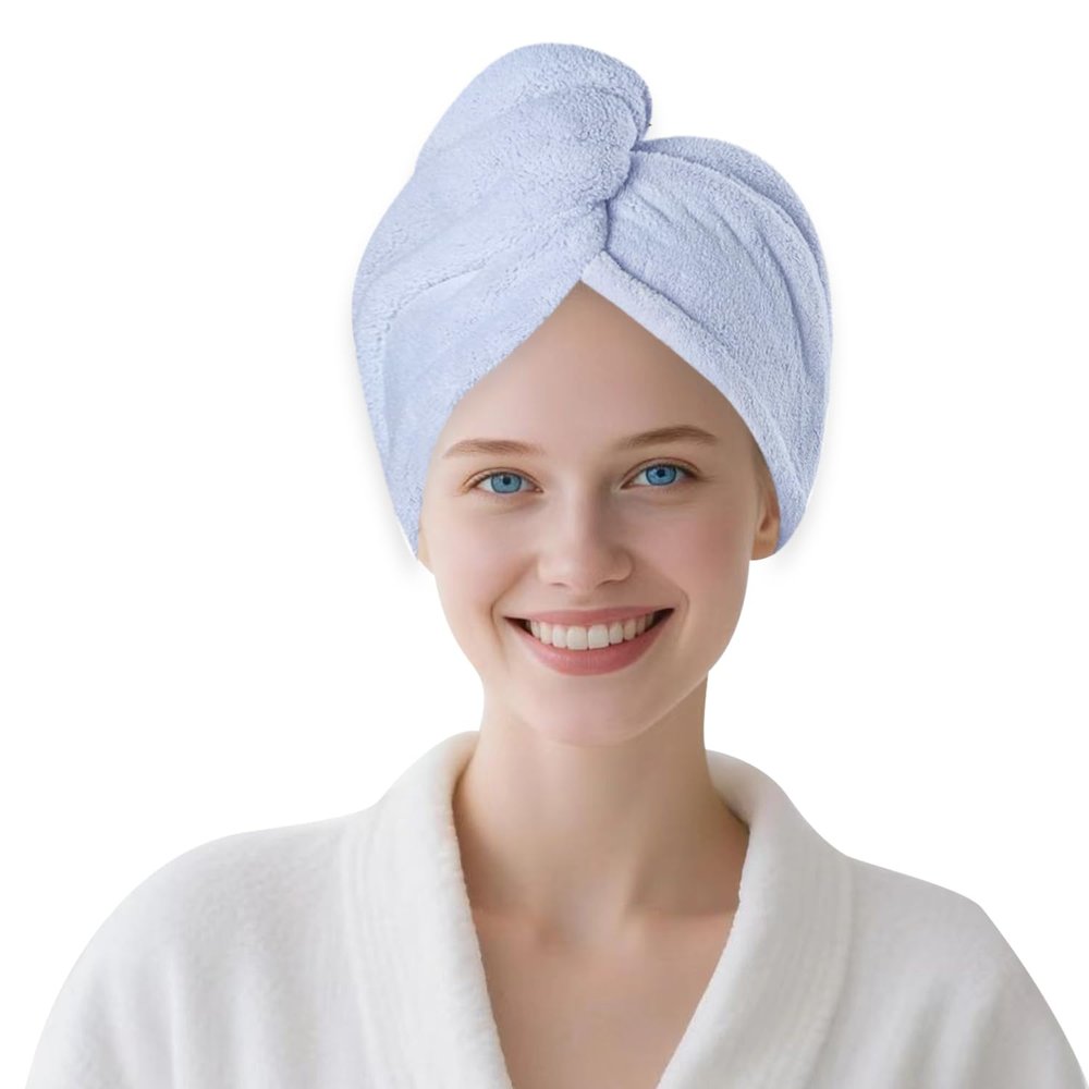 AGKXHDEC 1 Pack Single Layer Light Blue Microfiber Hair Drying Towel Wrap for Women, Hair Turbans Towel for Wet Hair,Turbie Twist Hair Towels (Light Blue Color - Single Layer)