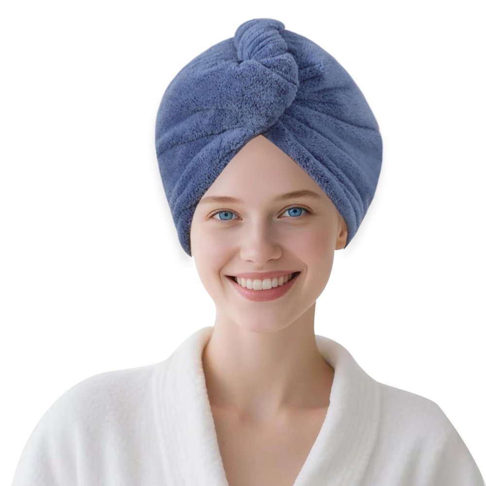 AGKXHDEC 1 Pack Single Layer Dark Blue Microfiber Hair Drying Towel Wrap for Women, Hair Turbans Towel for Wet Hair,Turbie Twist Hair Towels (Dark Blue Color - Single Layer)