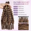 Burmese Curly Feather Human Crochet Hair for Black Women #4/27 Ombre Blonde and Brown 50g Pre-Separated Looped Invisble Curly Bundles Human Hair 22 Inch Lightweight Reusable Remy Hair Extensions view 2