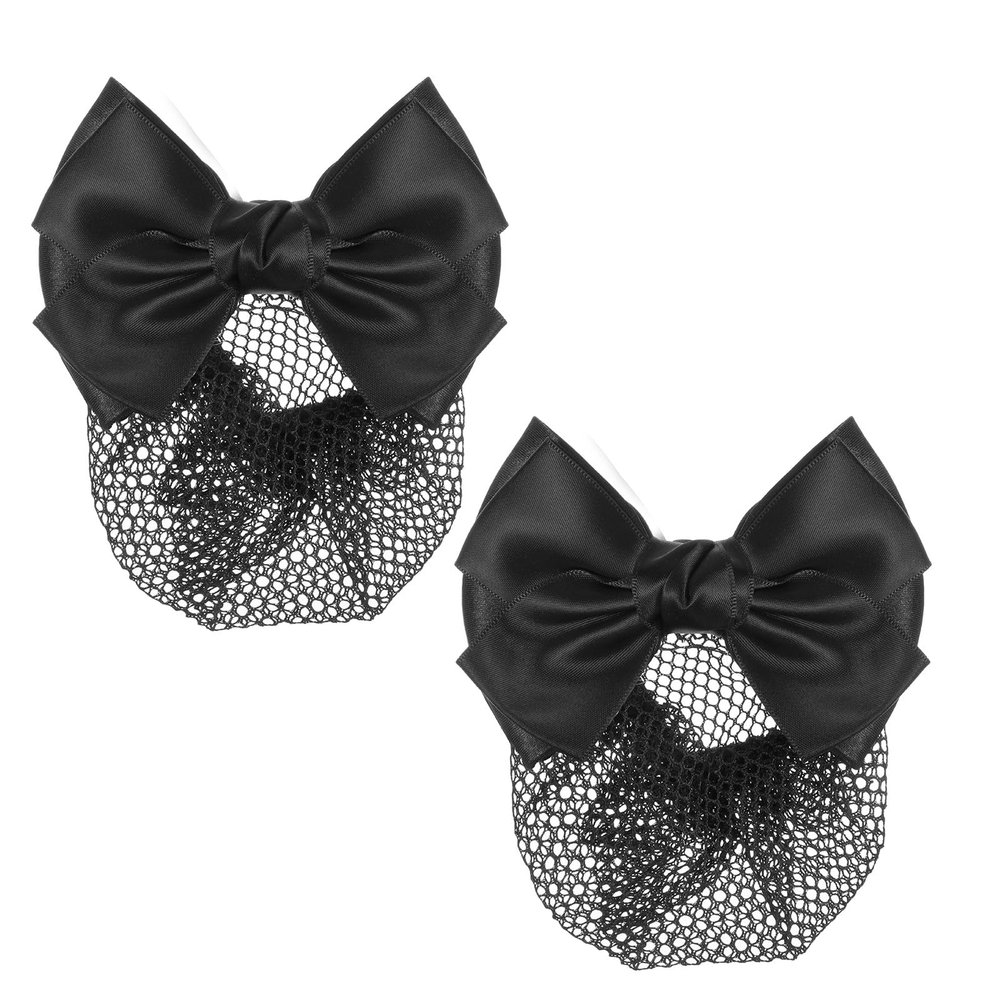 Shimmeroo 2PCS Bowknot Bun Hair Net Barrette Satin Bow French Clips