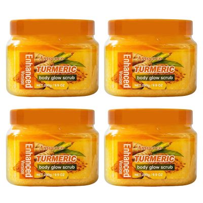 Amococo 4Packs Turmeric Body Scrub, Botanical Skin Cleanser for Dullness & Uneven Tone, Gentle Exfoliating Scrub for Smooth & Glowing Skin Texture, 9.8 oz*4