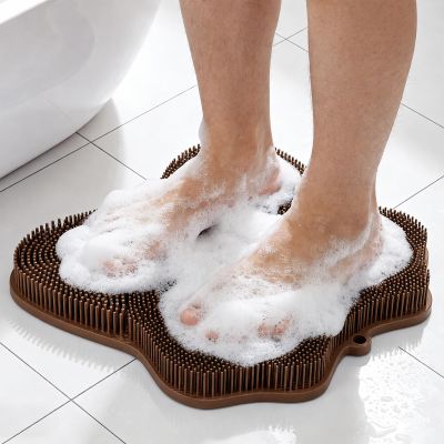 OZNER Silicone Shower Foot Scrubber Mat with Non-Slip Suction Cups (Brown)