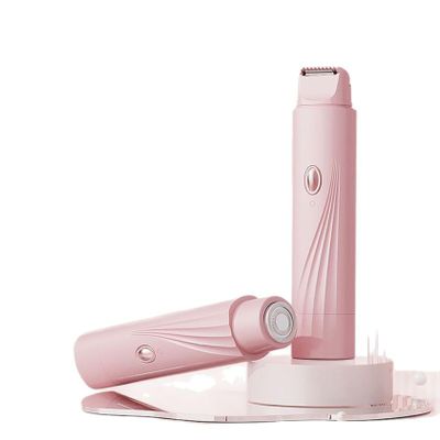 2-in-1 Electric Women's Shaver & Trimmer, Waterproof Portable Cordless Hair Removal Tool for Face, Body, Bikini (Pink)