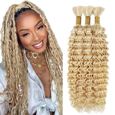 #613 Blonde Human Braiding Hair for Boho Braids 24 24 24 Inch Unprocessed Virgin Deep Wave Bulk Human Hair Extensions For Braids 150g 3 Bundles/Pack