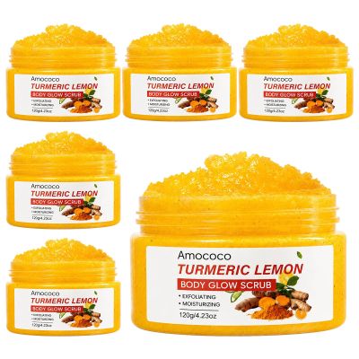 Amococo 6Packs Turmeric Lemon Body Scrub, Deep Cleansing Exfoliator with Armpit Detox & Moisturization, 4.23oz*6