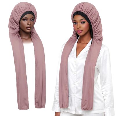 QFGasre Bonnet for Sleeping Long Satin Bonnet Braids Hair Bonnets for Women 2 in 1 Long Braids Protector UV Shield Soft Breathable and Smoothy Water-Resistant Pink