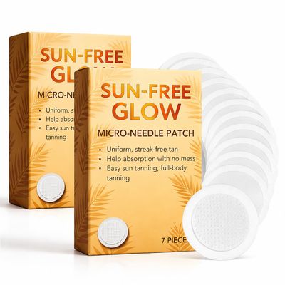 Sun Free Glow Patches, (2Boxes/ 14 Count) Sunless Self Tanner Microdarts Patch for Women and Men, Sun Free Glow Tanning Patches, Micro-Textured No-Mess Beauty Patch for Daily Beauty Routine