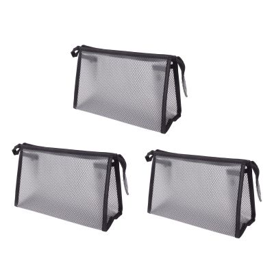 Tomedny 3PCS Mesh Makeup Bags, Mesh Cosmetic Bags Portable Makeup Pouch Travel Toiletry Pouch with Triangular Design, Semi Transparent for Home Office Travel Accessories