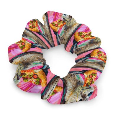 Otter Pizza Scrunchies with Chiffon,Hair Elastics Bands Ponytail Holder Hair Accessories Hair Ties