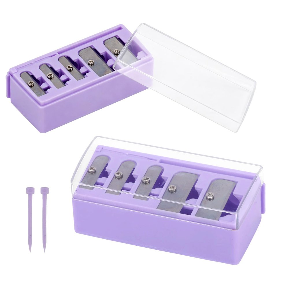 Fukaisu 2pcs Eyeliner Pencil Sharpeners, Durable Manual 5 Hole Makeup Lipliner Cosmetic Pencil Sharpener Eyebrow Make Up Tool with Plastic Lid for Lip Eye Liner Highlighter and Contouring Pen (Purple)