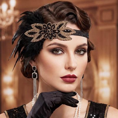 GORTIN Flapper Headband Feather 1920s Flapper Headpiece Roaring 20s Hair Accessories for Women (Black)